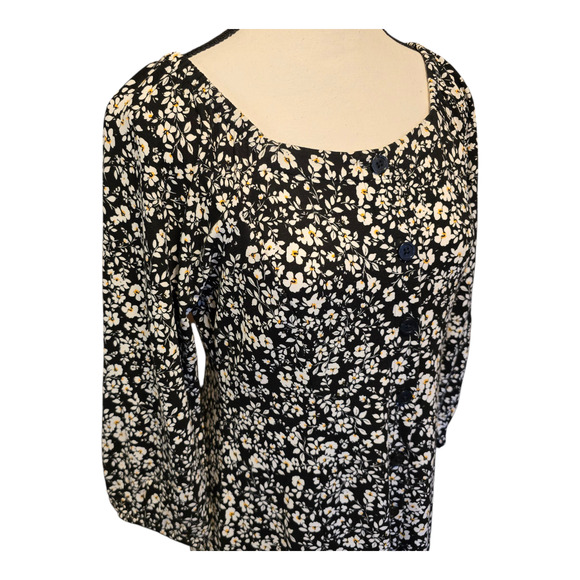 J Jill Dark Cottagecore Ditsy Floral Midi Dress XS Petite Button Front Feminine - Picture 2 of 16